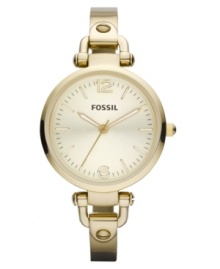This boyfriend-inspired Georgia collection watch by Fossil showcases feminine details with a slim bracelet and golden tones. This boyfriend-inspired Georgia collection watch by Fossil showcases feminine details with a slim bracelet and golden tones.