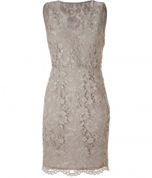 A stylish alternative to the LBD, this neutral-hued lace frock is undeniably chic - V-neck, sleeveless, solid underlay, sheer lace overlay, fitted silhouette, concealed side zip closure - Wear with sky-high platforms and a statement clutch A stylish alternative to the LBD, this neutral-hued lace frock is undeniably chic - V-neck, sleeveless, solid underlay, sheer lace overlay, fitted silhouette, concealed side zip closure - Wear with sky-high platforms and a statement clutch