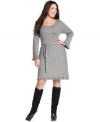 Fall in love with Spense's long sleeve plus size sweater dress, accented by a belted waist and ruffled trim-- it's super-cute for the season!