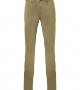 Casual and cool in a modern slim cut, Burberry Brits dark khaki chinos count as a must-have alternative to everyday favorite jeans - Five pockets, button closure, belt loops, slim fit - Pair with button-downs, blazers and lace-ups