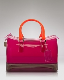 Furla makes the color block trend look extra sweet with this rubber satchel. The brand's signature style comes ready to play in coolly contrasting hues, for the perfect take on poppy accessorizing. Furla makes the color block trend look extra sweet with this rubber satchel. The brand's signature style comes ready to play in coolly contrasting hues, for the perfect take on poppy accessorizing.
