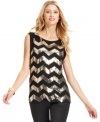 A sequined chevron pattern looks luxe on Vince Camuto's latest top.