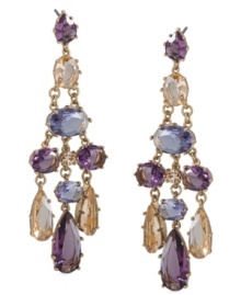 Chic combination. A pretty palette of amethyst, indigo and champagne hues join together on these elegant chandelier earrings from Carolee. Crafted in gold tone mixed metal, they're an alluring addition for your fall wardrobe. Approximate drop: 3 inches.