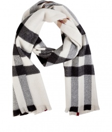 Wrap yourself up in classic style with this luxe cashmere-merino check scarf from Burberry London - Easy to style length, allover classic check print, frayed edges - Wear with a cashmere pullover, a wool cape, and over-the-knee boots Wrap yourself up in classic style with this luxe cashmere-merino check scarf from Burberry London - Easy to style length, allover classic check print, frayed edges - Wear with a cashmere pullover, a wool cape, and over-the-knee boots