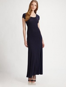 A comfortable, easy-to-wear maxi dress made pf soft-stretch material for a fitted silhouette. ScoopneckShort cap sleevesAllover horizontal stripesSolid trim at neckline and cuffsAbout 56¼ from natural waist96% lyocell/4% spandexMachine washImportedModel shown is 5'10 (177cm) wearing US size Small. A comfortable, easy-to-wear maxi dress made pf soft-stretch material for a fitted silhouette. ScoopneckShort cap sleevesAllover horizontal stripesSolid trim at neckline and cuffsAbout 56¼ from natural waist96% lyocell/4% spandexMachine washImportedModel shown is 5'10 (177cm) wearing US size Small.