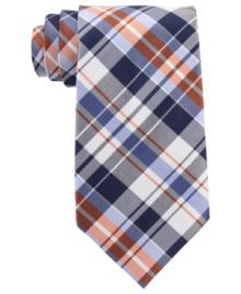 Give any solid shirt a preppy punch with this crisp plaid tie from Nautica. Give any solid shirt a preppy punch with this crisp plaid tie from Nautica.