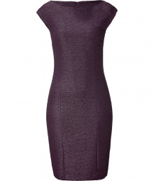 Party-ready plum cap sleeve dress from LAgence -Infuse your cocktail look with subtle shimmer with this chic dress - Ladylike silhouette, pencil-style skirt, cap sleeves, concealed back zip closure -Pair with nude fishnets, neutral metallic heels, and a faux fur bolero