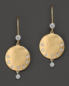 Glittering diamonds light up 14K yellow gold medallions. Glittering diamonds light up 14K yellow gold medallions.
