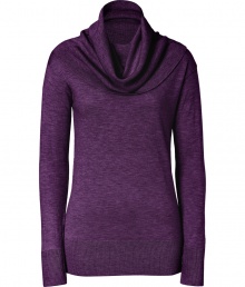 Build the foundations of your knitwear wardrobe with DKNYs sensuous cowl neck pullover in rich plum heather - Cowl neck, long sleeves, ribbed trim, fitted - Pair with pumps and a pencil skirt for work, or favorite skinnies and loafers for laid-back weekends