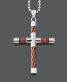 Boldly show your beliefs in statement-making style. Men's necklace features a brown ion-plated stainless steel cable cross with stainless steel accents and matching bead chain. Approximate length: 24 inches. Approximate drop width: 1-1/2 inches. Approximate drop length: 2 inches. Boldly show your beliefs in statement-making style. Men's necklace features a brown ion-plated stainless steel cable cross with stainless steel accents and matching bead chain. Approximate length: 24 inches. Approximate drop width: 1-1/2 inches. Approximate drop length: 2 inches.