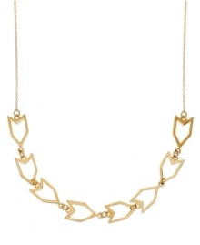 Add a hint of Southwestern appeal. Studio Silver's Chevron pendant necklace features an edgy cut-out arrowhead design. Set in 18k gold over sterling silver. Approximate length: 18 inches. Add a hint of Southwestern appeal. Studio Silver's Chevron pendant necklace features an edgy cut-out arrowhead design. Set in 18k gold over sterling silver. Approximate length: 18 inches.