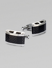 Rectangular, stainless steel cuff links with carbon inlay.Stainless steelT-back closureAbout ¾ x ½Imported Rectangular, stainless steel cuff links with carbon inlay.Stainless steelT-back closureAbout ¾ x ½Imported