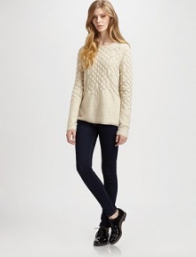 Decorative stitching adds a scalloped effect to this featherweight, wool-rich sweater. RoundneckLong sleevesRibbed cuffs and hem52% wool/28% nylon/20% linenDry cleanMade in Italy of imported fabricModel shown is 5'10 (177cm) wearing US size Small.