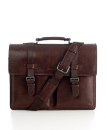 A rich, buttery cowhide leather brings luxury to the structure of this briefcase, which features roomy pockets, a spacious main compartment and an organizer panel, resulting in a stylish and simplistic design that gives you a framework to live by. Limited lifetime warranty. A rich, buttery cowhide leather brings luxury to the structure of this briefcase, which features roomy pockets, a spacious main compartment and an organizer panel, resulting in a stylish and simplistic design that gives you a framework to live by. Limited lifetime warranty.
