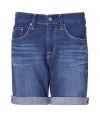 Stylish shorts in fine, medium blue cotton and lyocell blend - Soft, medium weight denim in a whiskered, antique rinse - Roomier, cuffed boyfriend cut sits higher at the waist and hits mid thigh - Classic five-pocket style with large belt loops, zip fly and button closure - A casually cool must in any summer wardrobe - Pair with tunics, t-shirts or silk tops and wedges or leather flats