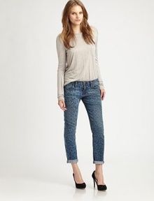Rolled cuffs and a faded leopard print energize this cropped denim design. THE FITSkinny fitInseam, about 28THE DETAILSButton closureZip flyFive-pocket styleCuffs can be rolled90% cotton/6% polyester/4% spandexHand washMade in USA of imported fabricModel shown is 5'10 (177cm) wearing US size 2. Rolled cuffs and a faded leopard print energize this cropped denim design. THE FITSkinny fitInseam, about 28THE DETAILSButton closureZip flyFive-pocket styleCuffs can be rolled90% cotton/6% polyester/4% spandexHand washMade in USA of imported fabricModel shown is 5'10 (177cm) wearing US size 2.