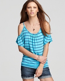 Give them the cold shoulder in this Red Haute striped top with cut-out detail. Playful and flirty, this nautical style teams with your favorite cut-offs for a sea-sational look.