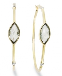 Classic hoops with a little extra shimmer and shine. Victoria Townsend's stunning style incorporates marquise-cut green quartz (5 ct. t.w.) and sparkling diamond accents. Set in 18k gold over sterling silver. Approximate diameter: 2 inches. Classic hoops with a little extra shimmer and shine. Victoria Townsend's stunning style incorporates marquise-cut green quartz (5 ct. t.w.) and sparkling diamond accents. Set in 18k gold over sterling silver. Approximate diameter: 2 inches.