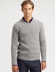 Donnegal fleck wool blend is knitted to perfection for a incredibly warm and cozy fit.V-neckRibbed knit collar, cuffs and hem45% wool/30% nylon/25% silkDry cleanImportedThis style runs true to size. We recommend ordering your usual size for a standard fit. Donnegal fleck wool blend is knitted to perfection for a incredibly warm and cozy fit.V-neckRibbed knit collar, cuffs and hem45% wool/30% nylon/25% silkDry cleanImportedThis style runs true to size. We recommend ordering your usual size for a standard fit.