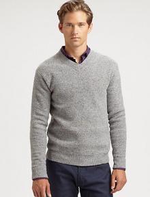 Donnegal fleck wool blend is knitted to perfection for a incredibly warm and cozy fit.V-neckRibbed knit collar, cuffs and hem45% wool/30% nylon/25% silkDry cleanImportedThis style runs true to size. We recommend ordering your usual size for a standard fit. 