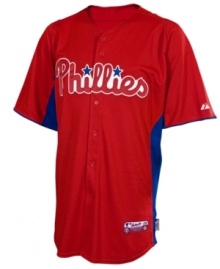 Get some experience feeling like a part of the team with this Philadelphia Phillies MLB batting practice jersey from Majestic. Get some experience feeling like a part of the team with this Philadelphia Phillies MLB batting practice jersey from Majestic.