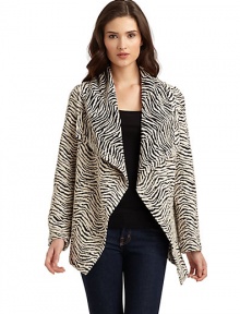 THE LOOKAllover jacquard woven construction with zebra printDraped flap collarOpen frontHandkerchief hemTHE FITAbout 28 from shoulder to hemTHE MATERIALWool/polyamide/polyesterCARE & ORIGINDry cleanImportedModel shown is 5'9½ (176cm) wearing US size Small. 