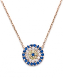 Channel good luck in style! Studio Silver's protective Evil Eye pendant features sparkling blue and clear crystal accents in 18k rose gold over sterling silver. Approximate length: 18 inches. Approximate drop: 1/2 inch. Channel good luck in style! Studio Silver's protective Evil Eye pendant features sparkling blue and clear crystal accents in 18k rose gold over sterling silver. Approximate length: 18 inches. Approximate drop: 1/2 inch.