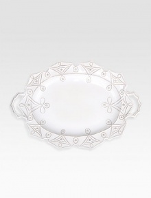 Bring the outdoors inside with a beautifully detailed, hand-finished stoneware platter detailed with lattice to celebrate the splendor and romance of the world's most beautiful gardens. From the Jardins du Monde Collection17 X 25Ceramic stonewareDishwasher safeImported Bring the outdoors inside with a beautifully detailed, hand-finished stoneware platter detailed with lattice to celebrate the splendor and romance of the world's most beautiful gardens. From the Jardins du Monde Collection17 X 25Ceramic stonewareDishwasher safeImported