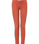 Colorful denim is the simplest way to make any ensemble stand out, especially when it looks as good as Seven for all Mankinds jean leggings - Curve-hugging, second skin fit in a soft, cotton stretch blend - On trend in an elegant rust orange hue - Medium low rise, with classic five pocket styling, button closure, zip fly and signature embroidery at rear - Pair with a light cashmere pullover, a tunic top or a silk blouse and ballet flats or low boots