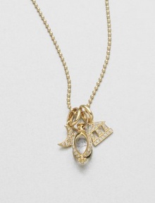 A set of three pavé diamond pendants; perfect for clustering on an 18k gold ball chain. 18k goldRock crystalDiamonds, .36 tcwLength, about 16-18 adjustableLobster clasp closureMade in Italy A set of three pavé diamond pendants; perfect for clustering on an 18k gold ball chain. 18k goldRock crystalDiamonds, .36 tcwLength, about 16-18 adjustableLobster clasp closureMade in Italy