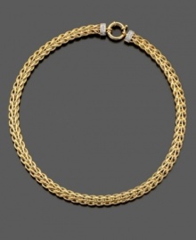 Elegant and fine, this 14k gold Spiga necklace adds beauty to every look. Featuring round-cut diamond (1/8 c.t. t.w.). Approximate length: 17 inches. Elegant and fine, this 14k gold Spiga necklace adds beauty to every look. Featuring round-cut diamond (1/8 c.t. t.w.). Approximate length: 17 inches.