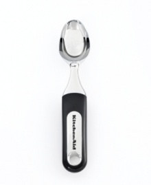 Scoops on! Don't wait for a meltdown – this KitchenAid ice cream scooper is strong and durable enough to scoop totally frozen treats. A specially shaped bowl promises deliciously round portions of ice cream, gelato and sorbet. Limited lifetime warranty. Scoops on! Don't wait for a meltdown – this KitchenAid ice cream scooper is strong and durable enough to scoop totally frozen treats. A specially shaped bowl promises deliciously round portions of ice cream, gelato and sorbet. Limited lifetime warranty.