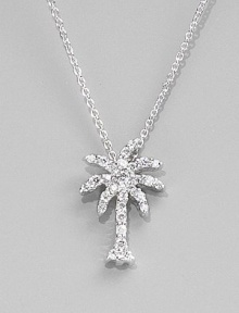 From the Tiny Treasure Collection. A delightfully detailed tropical palm is lit by the sparkle of diamonds. Diamonds, 0.17 tcw 18k white gold Chain length, about 16 Pendant length, about ½ Lobster clasp Made in Italy From the Tiny Treasure Collection. A delightfully detailed tropical palm is lit by the sparkle of diamonds. Diamonds, 0.17 tcw 18k white gold Chain length, about 16 Pendant length, about ½ Lobster clasp Made in Italy