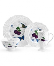 Ripe for the table, the Antique Countryside Fig place setting exudes charm with embossed vines and colorful nature scenes in traditional white stoneware. A lovely complement to Italian Countryside and Antique White dinnerware, also by Mikasa. Ripe for the table, the Antique Countryside Fig place setting exudes charm with embossed vines and colorful nature scenes in traditional white stoneware. A lovely complement to Italian Countryside and Antique White dinnerware, also by Mikasa.