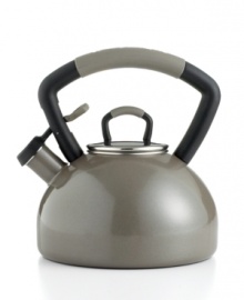 Fits you to a tea! For a richer pour, KitchenAid introduces a bright and lively porcelain enamel kettle to your kitchen with a gently arched soft grip that lets you get your hands on your favorite brew. A loud, crisp whistle alerts you to the boiling point, while the convenient push and pour spout gives you spill-proof one-handed operation. Hassle-free replacement warranty. Fits you to a tea! For a richer pour, KitchenAid introduces a bright and lively porcelain enamel kettle to your kitchen with a gently arched soft grip that lets you get your hands on your favorite brew. A loud, crisp whistle alerts you to the boiling point, while the convenient push and pour spout gives you spill-proof one-handed operation. Hassle-free replacement warranty.