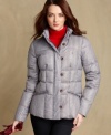 A chic herringbone print modernizes Tommy Hilfiger's puffer coat, while a soft down fill makes it as cozy as ever.