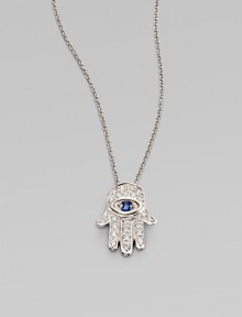 From the Tiny Treasures Collection. Sparkling diamond pavé with a single sapphire accent in an iconic Hamsa design.Diamond, 0.14 tcw Blue sapphire 18k white gold Adjustable length, about 16 - 18 Pendant length, about ½ Lobster clasp closure Made in Italy From the Tiny Treasures Collection. Sparkling diamond pavé with a single sapphire accent in an iconic Hamsa design.Diamond, 0.14 tcw Blue sapphire 18k white gold Adjustable length, about 16 - 18 Pendant length, about ½ Lobster clasp closure Made in Italy