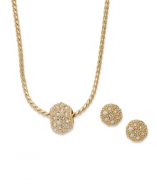Slip on some ice with this crystal-accented jewelry set from Charter Club. Includes a golden set of stud earrings and pendant necklace. Crafted in gold tone mixed metal. Approximate length (necklace): 16 inches + 2-inch extender. Approximate drop (necklace): 1/3 inch. Approximate diameter (earrings): 1/4 inch. Slip on some ice with this crystal-accented jewelry set from Charter Club. Includes a golden set of stud earrings and pendant necklace. Crafted in gold tone mixed metal. Approximate length (necklace): 16 inches + 2-inch extender. Approximate drop (necklace): 1/3 inch. Approximate diameter (earrings): 1/4 inch.