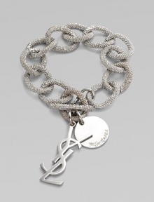Shiny YSL logo charms dangle from bold, textured silvertone links. Toggle closure About 9 long Made in Italy Shiny YSL logo charms dangle from bold, textured silvertone links. Toggle closure About 9 long Made in Italy