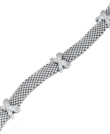 X marks the sport. Round-cut diamonds (1/3 ct. t.w.) decorate chic, X-shaped stations on this sterling silver mesh bracelet. Approximate length: 7-1/2 inches.