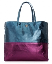 Rock the colorblock trend with this take-anywhere tote from Jessica Simpson. Super spacious and dressed in mod metallic, it's the one look that'll let you get your shine on anywhere. Rock the colorblock trend with this take-anywhere tote from Jessica Simpson. Super spacious and dressed in mod metallic, it's the one look that'll let you get your shine on anywhere.