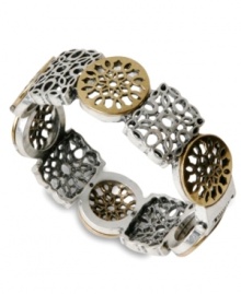 Versatility in metallics. Lucky Brand's chic, two tone style features intricate, openwork patterns and a hinge clasp design. Crafted in gold and silver tone mixed metal. Approximate diameter: 2-1/4 inches.