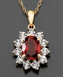 This classic necklace showcases January's birthstone by highlighting it with diamond accents. Featuring oval-cut garnet (1-1/2 ct. t.w.) set in 14k gold. Approximate length: 18 inches. Approximate drop: 3-1/4 inches. This classic necklace showcases January's birthstone by highlighting it with diamond accents. Featuring oval-cut garnet (1-1/2 ct. t.w.) set in 14k gold. Approximate length: 18 inches. Approximate drop: 3-1/4 inches.