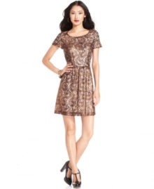 Metallic paisley lace updates the pretty pattern on this Kensie dress for a modern look -- perfect for soiree style! Metallic paisley lace updates the pretty pattern on this Kensie dress for a modern look -- perfect for soiree style!