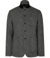 An urbane-cool Nehru collar adds a retro edge to the wool St. Regis jacket from Rag & Bone - Stand collar with contrast backing, front button placket, long sleeves, patch pockets, single back vent, slim fit - Pair with trousers, jeans, or corduroys
