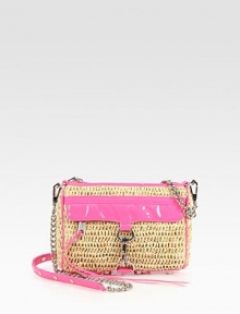 Textured raffia is paired with lustrous and vibrant patent leather in this versatile, compact design. Removable chain and patent leather shoulder strap, 23 dropTop zip closureOne outside zip-flap pocket and lock closureProtective metal feetCotton lining8¾W X 6¼H X 1½DImported Textured raffia is paired with lustrous and vibrant patent leather in this versatile, compact design. Removable chain and patent leather shoulder strap, 23 dropTop zip closureOne outside zip-flap pocket and lock closureProtective metal feetCotton lining8¾W X 6¼H X 1½DImported