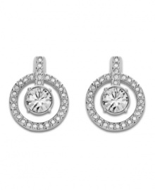 Come full circle: You'll wear Swarovski's double circle crystal stud earrings again and again--whether to dress up a daytime look or enhance your evening attire. Crafted in silver tone mixed metal. Approximate diameter: 1 inch.