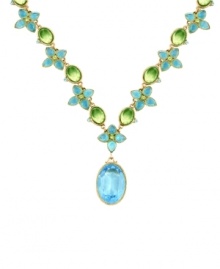 Get a fresh new look for spring by stepping up your accessory collection. 2028's statement necklace features bright blue zircon and oval-cut green crystals set in brass tone mixed metal. Approximate length: 16 inches + 3-inch extender. Approximate drop: 1-1/2 inches. Get a fresh new look for spring by stepping up your accessory collection. 2028's statement necklace features bright blue zircon and oval-cut green crystals set in brass tone mixed metal. Approximate length: 16 inches + 3-inch extender. Approximate drop: 1-1/2 inches.