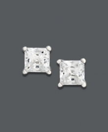 Shapely, sparkling, and stylish. These versatile stud earrings feature near colorless princess-cut diamonds (3/4 ct. t.w.) set in polished 14k white gold. Approximate diameter: 4-2/10 mm. Shapely, sparkling, and stylish. These versatile stud earrings feature near colorless princess-cut diamonds (3/4 ct. t.w.) set in polished 14k white gold. Approximate diameter: 4-2/10 mm.