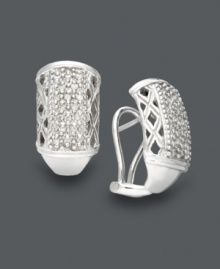Channel a little vintage inspiration. These delightfully-intricate drop earrings feature dozens of round-cut diamonds (1/3 ct. t.w.) and a cut-out crisscross pattern at the sides. Crafted in polished sterling silver. Approximate drop: 3/4 inch. Channel a little vintage inspiration. These delightfully-intricate drop earrings feature dozens of round-cut diamonds (1/3 ct. t.w.) and a cut-out crisscross pattern at the sides. Crafted in polished sterling silver. Approximate drop: 3/4 inch.
